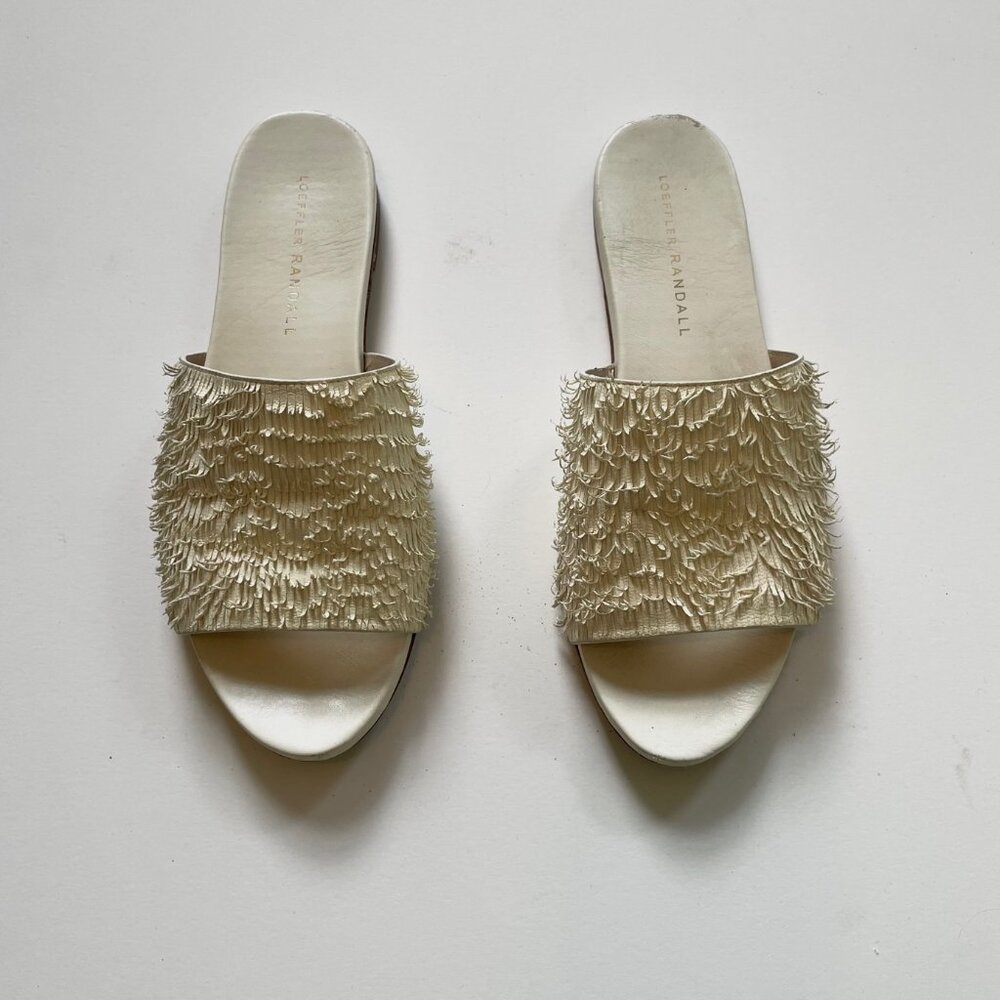 Loeffler Randall Ava Fringe Sandals Ivory Leather Slip-On Size 7.5 w/ Box - Picture 4 of 4